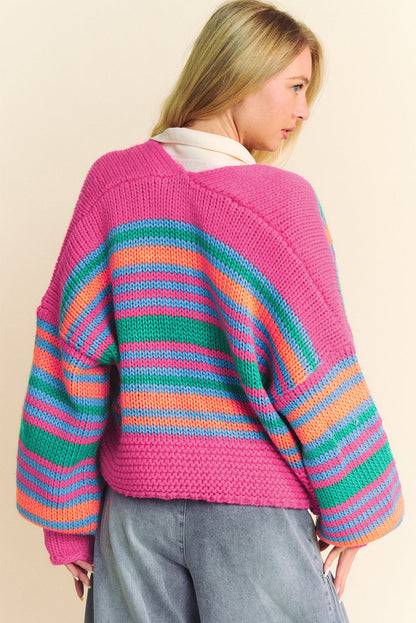 Cardigans- Colorful Striped Cozy Knit Open Cardigan- - IndioGear Women Clothing