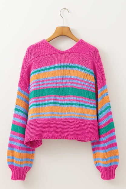 Cardigans- Colorful Striped Cozy Knit Open Cardigan- - IndioGear Women Clothing