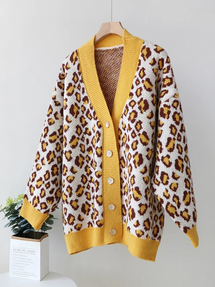 Cardigans- Cozy Chic Leopard Print Cardigan- Yellow- IndioGear.com