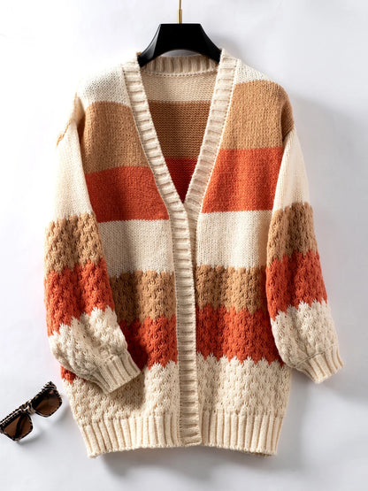 Cardigans- Cozy Color-Block Waffle Knit Cardigan for Women- - IndioGear.com