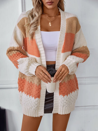 Cardigans- Cozy Color-Block Waffle Knit Cardigan for Women- - IndioGear.com