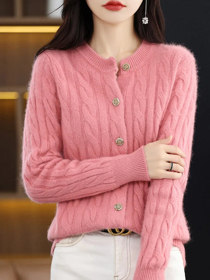 Cardigans- Elegant Cable Knit Cashmere Cardigan- - IndioGear Women Clothing