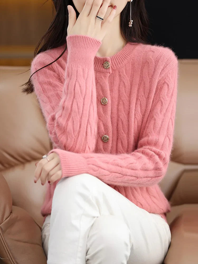 Cardigans- Elegant Cable Knit Cashmere Cardigan- - IndioGear Women Clothing