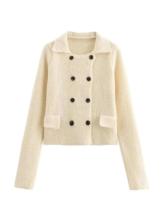 Cardigans- Elegant Double-Breasted Knit Cardigan Fall Sweater- - IndioGear Women Clothing