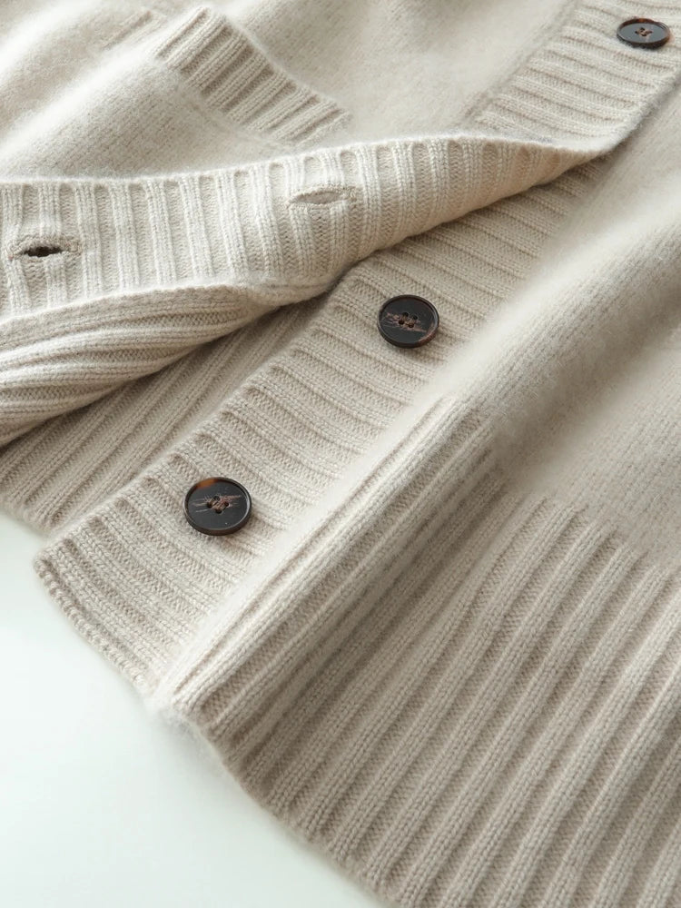 Cardigans- Elegant Winter Pure Cashmere Grandpa Cardigan- - IndioGear Women Clothing