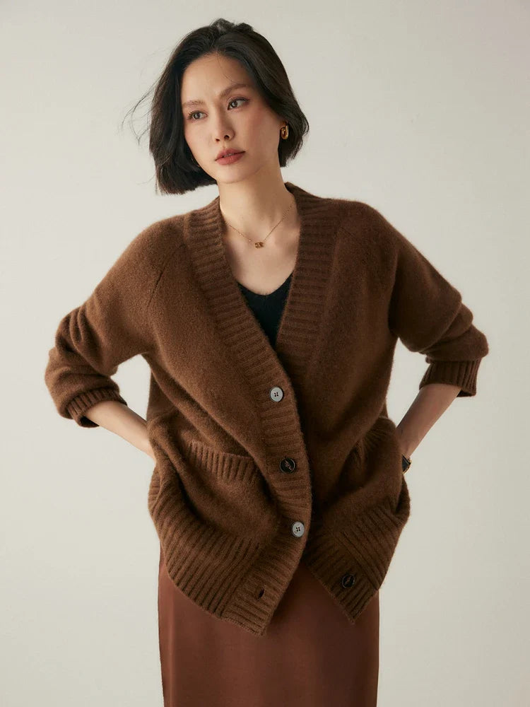 Cardigans- Elegant Winter Pure Cashmere Grandpa Cardigan- - IndioGear Women Clothing