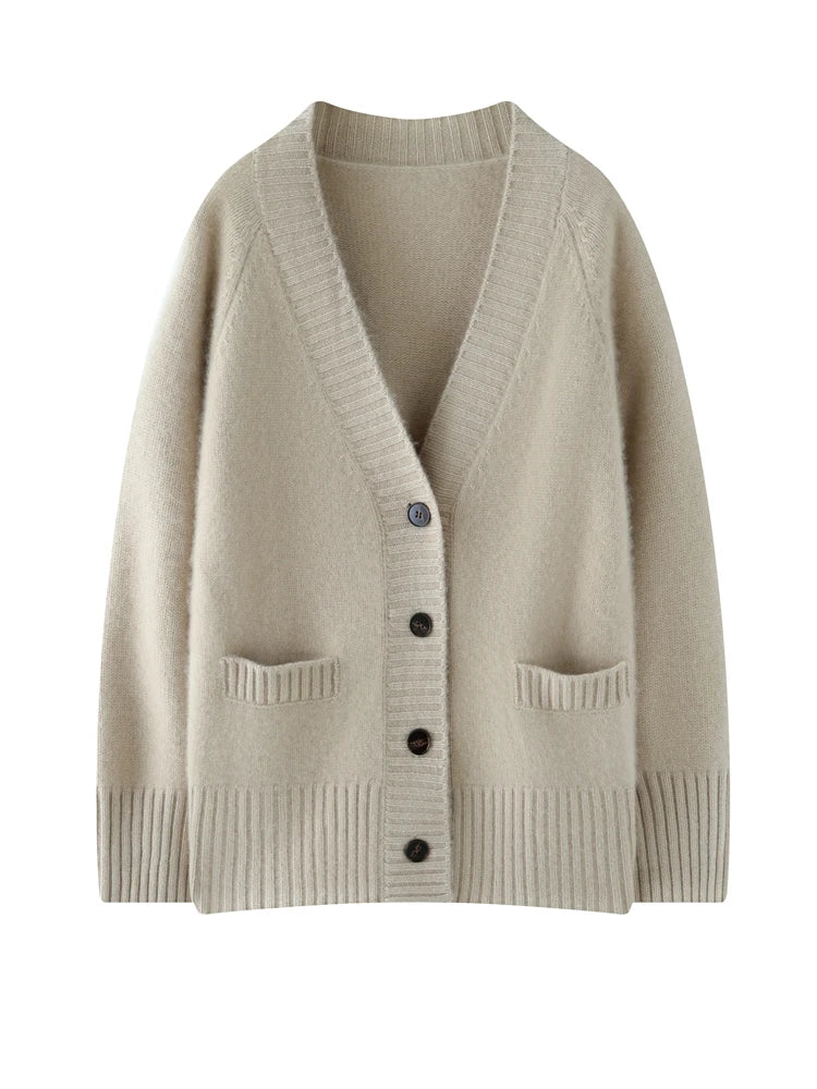 Cardigans- Elegant Winter Pure Cashmere Grandpa Cardigan- - IndioGear Women Clothing