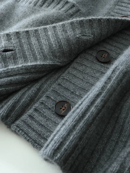 Cardigans- Elegant Winter Pure Cashmere Grandpa Cardigan- - IndioGear Women Clothing