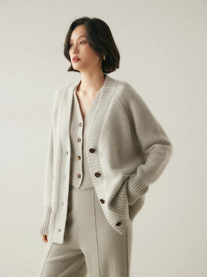 Cardigans- Elegant Winter Pure Cashmere Grandpa Cardigan- - IndioGear Women Clothing