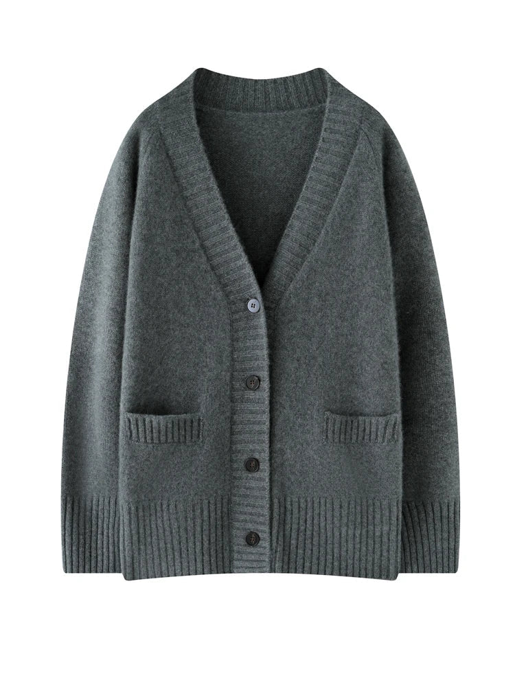 Cardigans- Elegant Winter Pure Cashmere Grandpa Cardigan- - IndioGear Women Clothing