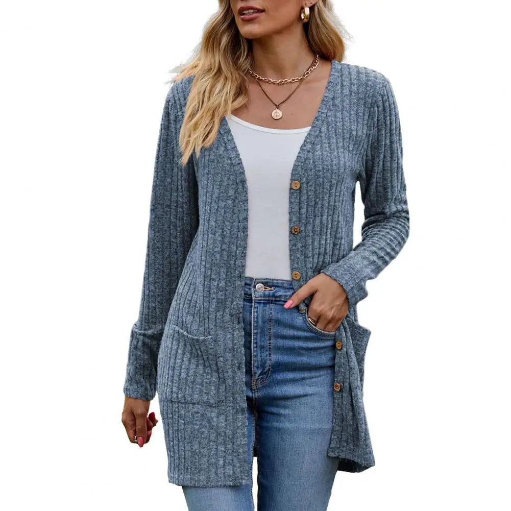 Cardigans- Essential Button-Up Duster Cardigan – Must-Have for All Seasons- Blue- IndioGear.com