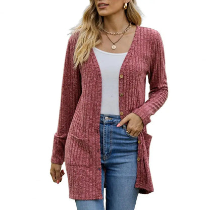 Cardigans- Essential Button-Up Duster Cardigan – Must-Have for All Seasons- Wine Red- IndioGear.com