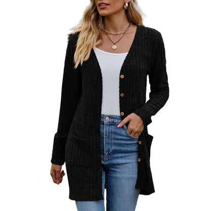 Cardigans- Essential Button-Up Duster Cardigan – Must-Have for All Seasons- Black- IndioGear.com