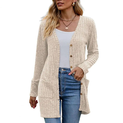 Cardigans- Essential Button-Up Duster Cardigan – Must-Have for All Seasons- Apricot- IndioGear.com