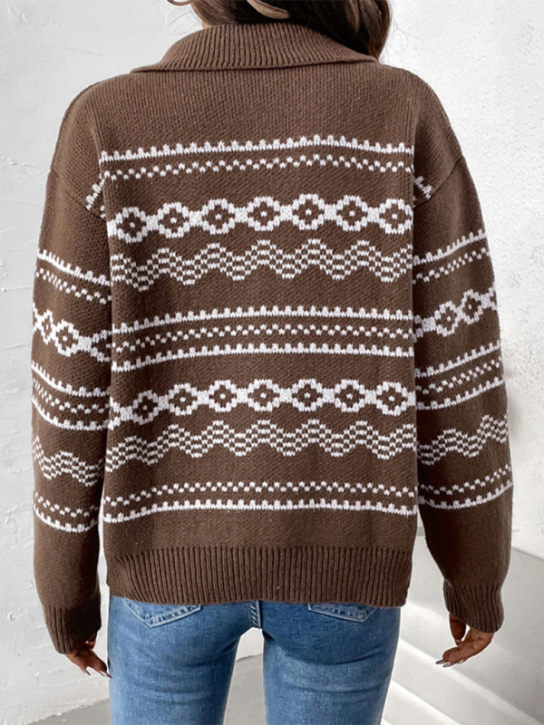 Cardigans- Fair Isle Zip-Up Cardigan for Fall & Winter- - IndioGear.com