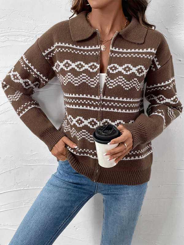 Cardigans- Fair Isle Zip-Up Cardigan for Fall & Winter- - IndioGear.com