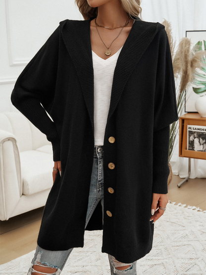 Cardigans- Favorite Fall Longline Hooded Cardigan for Women- Black- IndioGear.com