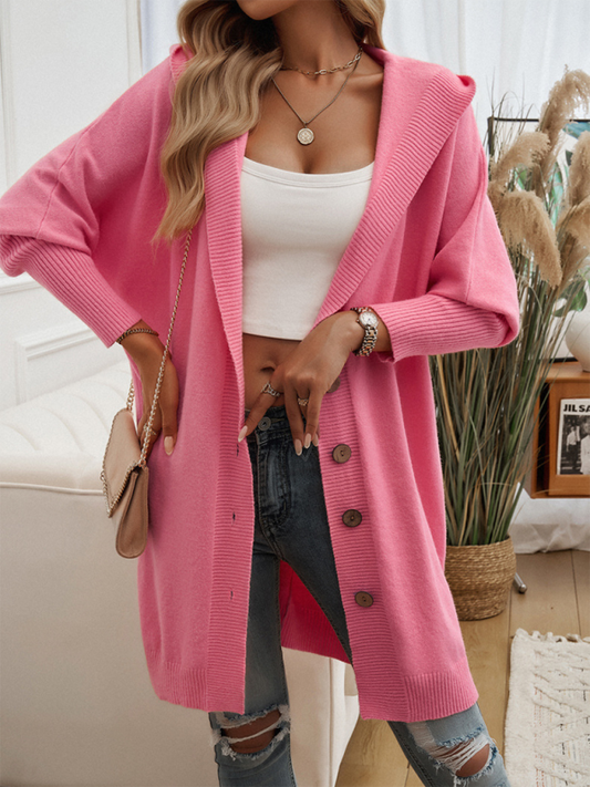 Cardigans- Favorite Fall Longline Hooded Cardigan for Women- Pink- IndioGear.com