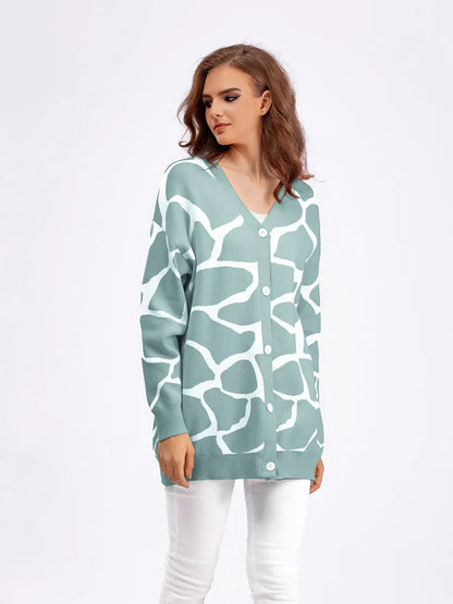 Cardigans- Giraffe’s Skin Print Pattern Sweater Cardigans- - IndioGear.com