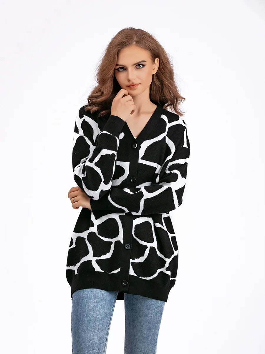 Cardigans- Giraffe’s Skin Print Pattern Sweater Cardigans- - IndioGear.com