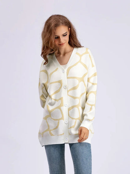 Cardigans- Giraffe’s Skin Print Pattern Sweater Cardigans- - IndioGear.com