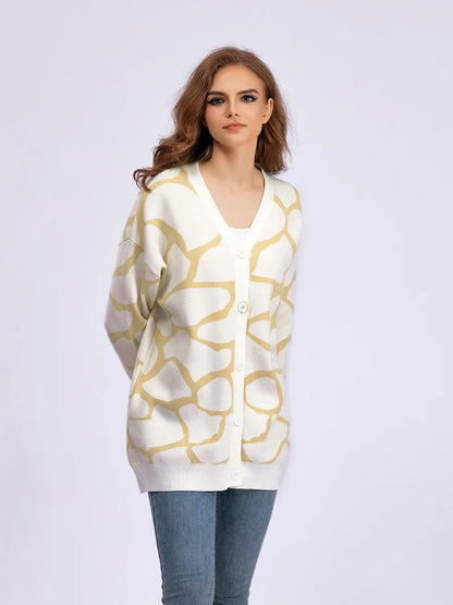 Cardigans- Giraffe’s Skin Print Pattern Sweater Cardigans- - IndioGear.com