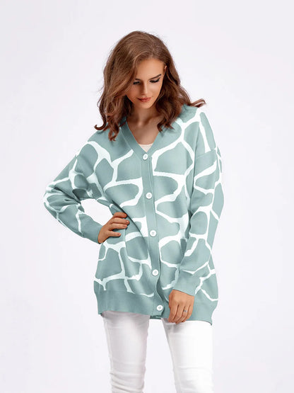 Cardigans- Giraffe’s Skin Print Pattern Sweater Cardigans- - IndioGear.com