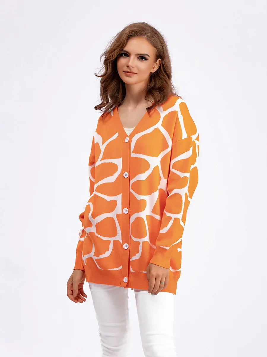 Cardigans- Giraffe’s Skin Print Pattern Sweater Cardigans- - IndioGear.com