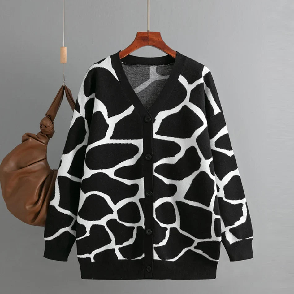 Cardigans- Giraffe’s Skin Print Pattern Sweater Cardigans- - IndioGear.com