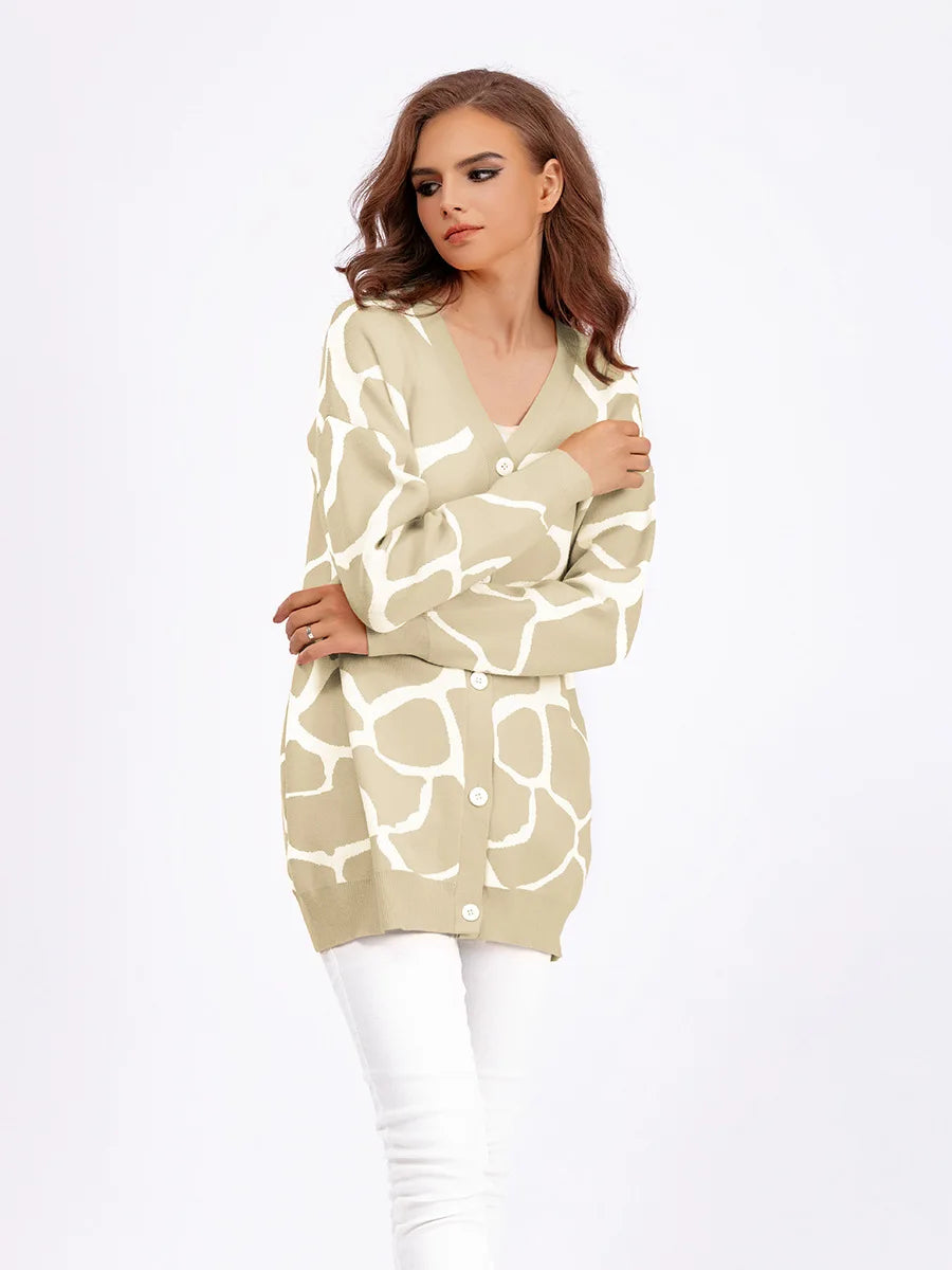 Cardigans- Giraffe’s Skin Print Pattern Sweater Cardigans- - IndioGear.com