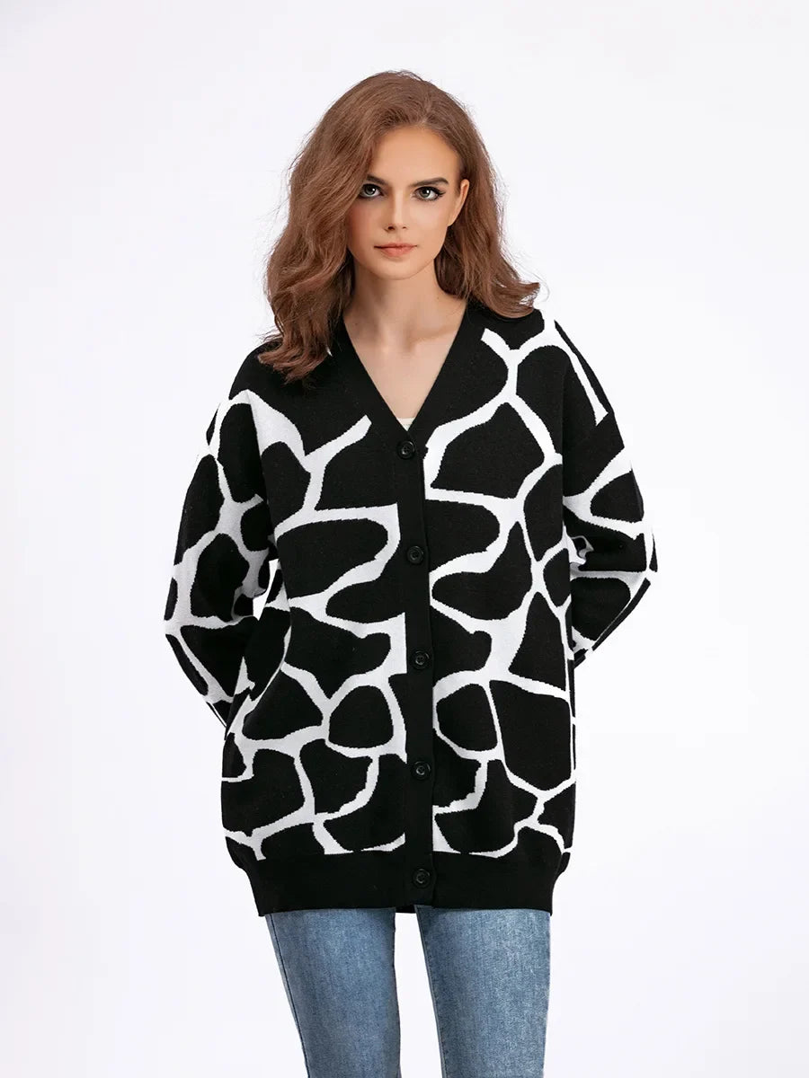 Cardigans- Giraffe’s Skin Print Pattern Sweater Cardigans- - IndioGear.com