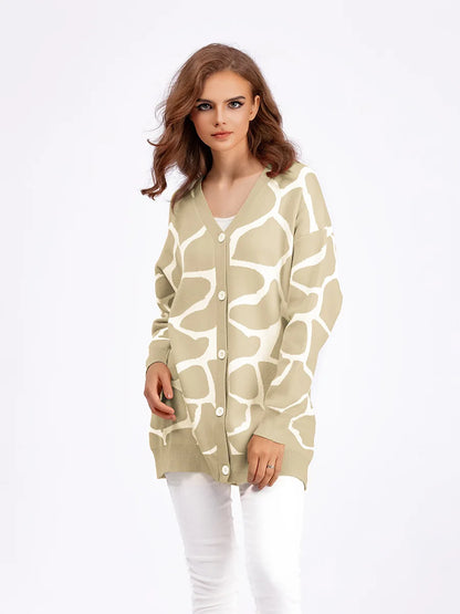 Cardigans- Giraffe’s Skin Print Pattern Sweater Cardigans- - IndioGear.com