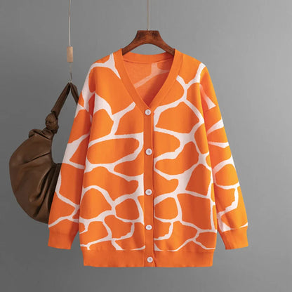 Cardigans- Giraffe’s Skin Print Pattern Sweater Cardigans- - IndioGear.com