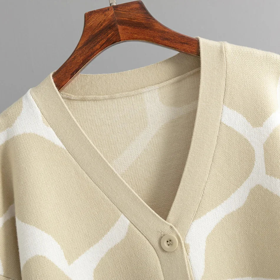 Cardigans- Giraffe’s Skin Print Pattern Sweater Cardigans- - IndioGear.com