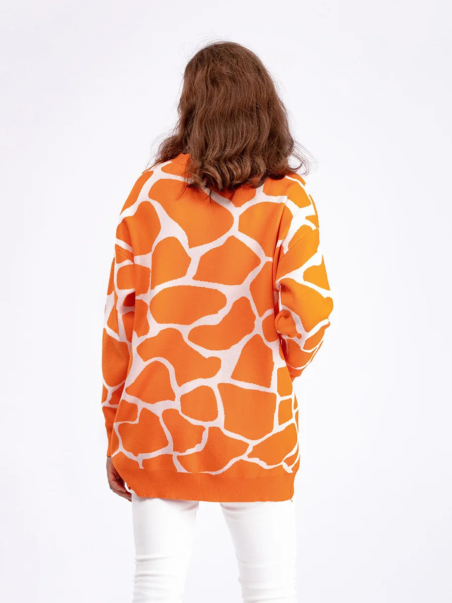 Cardigans- Giraffe’s Skin Print Pattern Sweater Cardigans- - IndioGear.com