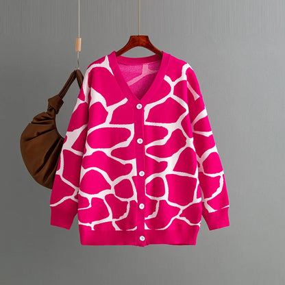 Cardigans- Giraffe’s Skin Print Pattern Sweater Cardigans- - IndioGear.com