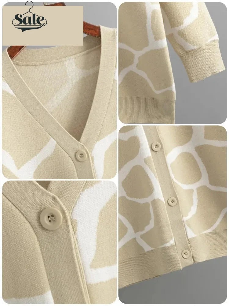 Cardigans- Giraffe’s Skin Print Pattern Sweater Cardigans- - IndioGear.com