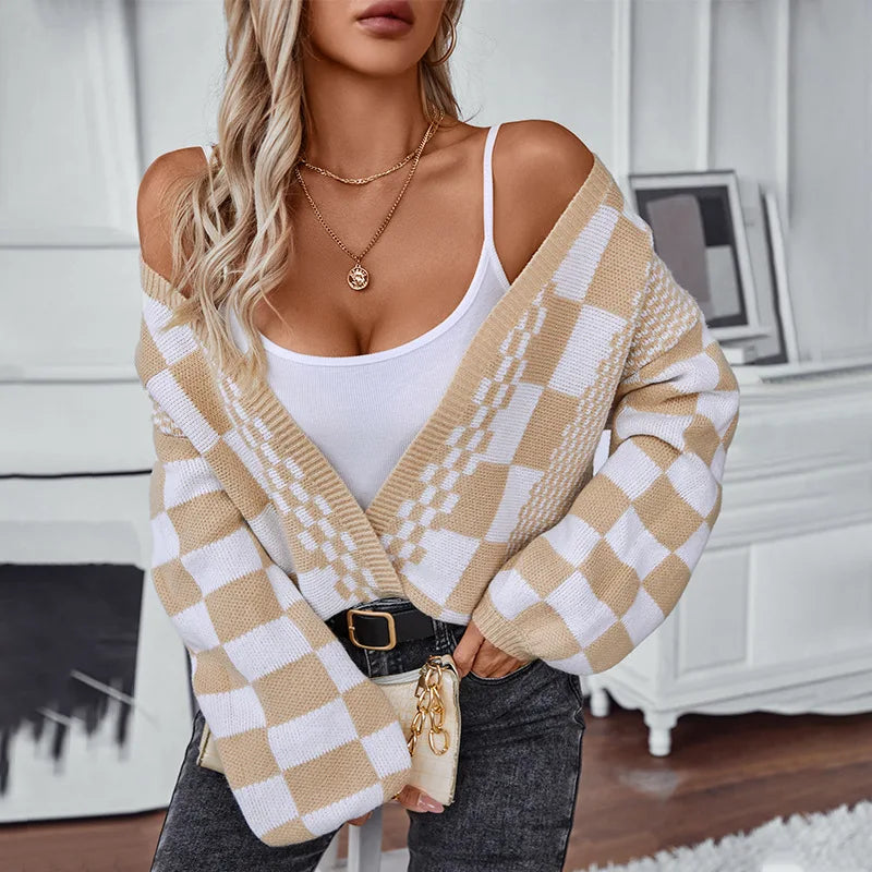 Cardigans- Grandpa Cardigans on Checkerboard Pattern- - IndioGear.com