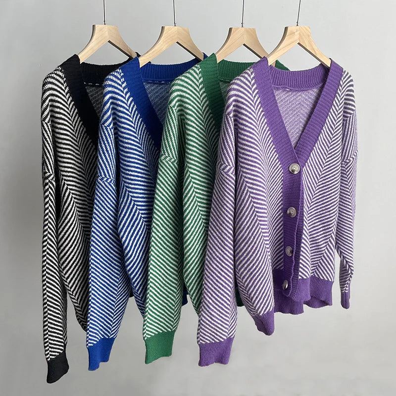 Cardigans- Herringbone Weaving Patter & Solid Trims Classic Cardigan- - IndioGear.com