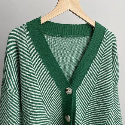 Cardigans- Herringbone Weaving Patter & Solid Trims Classic Cardigan- - IndioGear.com