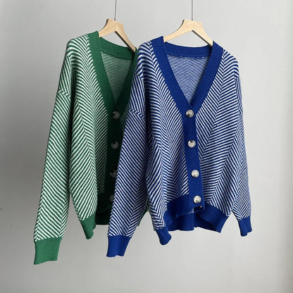 Cardigans- Herringbone Weaving Patter & Solid Trims Classic Cardigan- - IndioGear.com