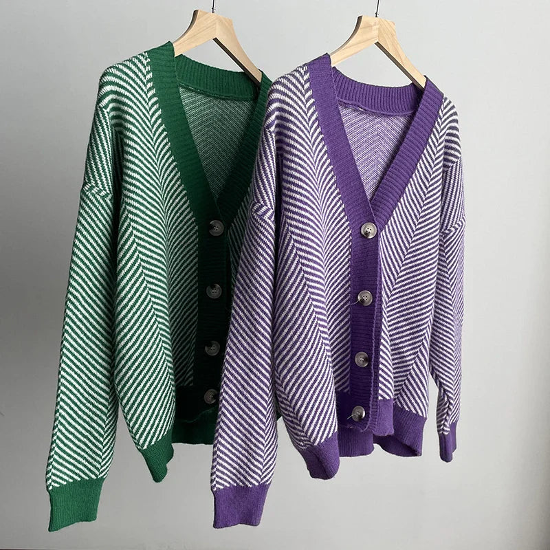 Cardigans- Herringbone Weaving Patter & Solid Trims Classic Cardigan- - IndioGear.com