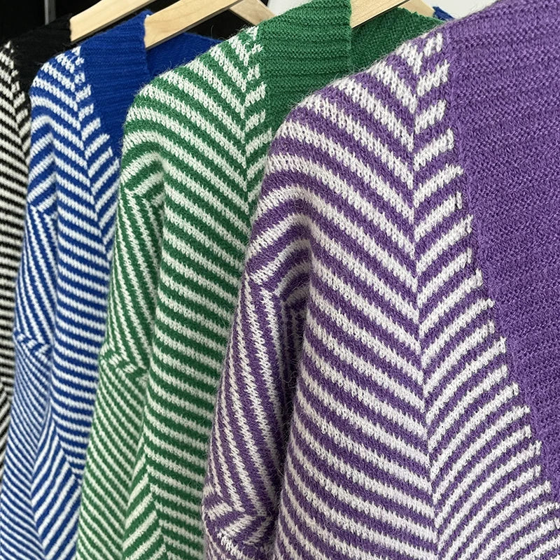 Cardigans- Herringbone Weaving Patter & Solid Trims Classic Cardigan- - IndioGear.com