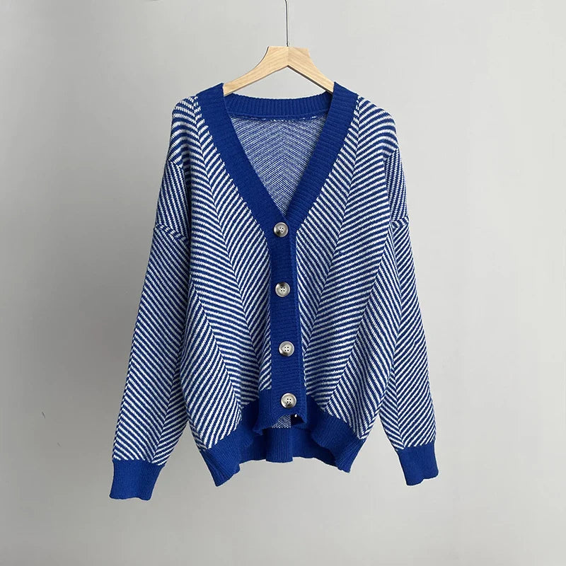 Cardigans- Herringbone Weaving Patter & Solid Trims Classic Cardigan- - IndioGear.com