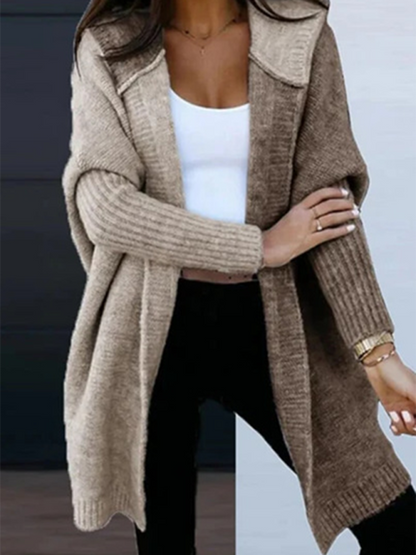 Cardigans- Hooded Cardigan Color Block Knitted Sweater- Khaki- IndioGear.com