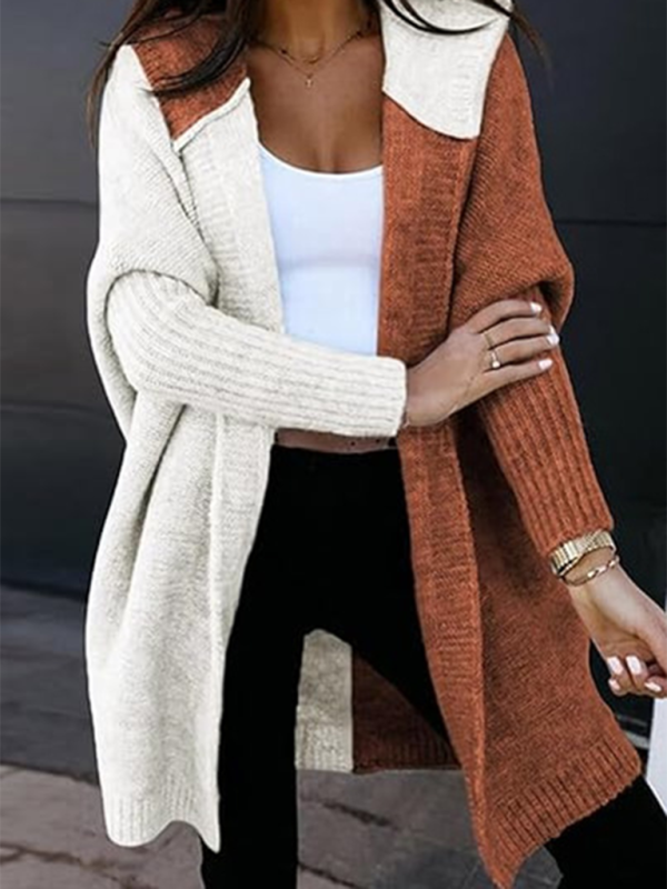 Cardigans- Hooded Cardigan Color Block Knitted Sweater- Pattern4- IndioGear.com