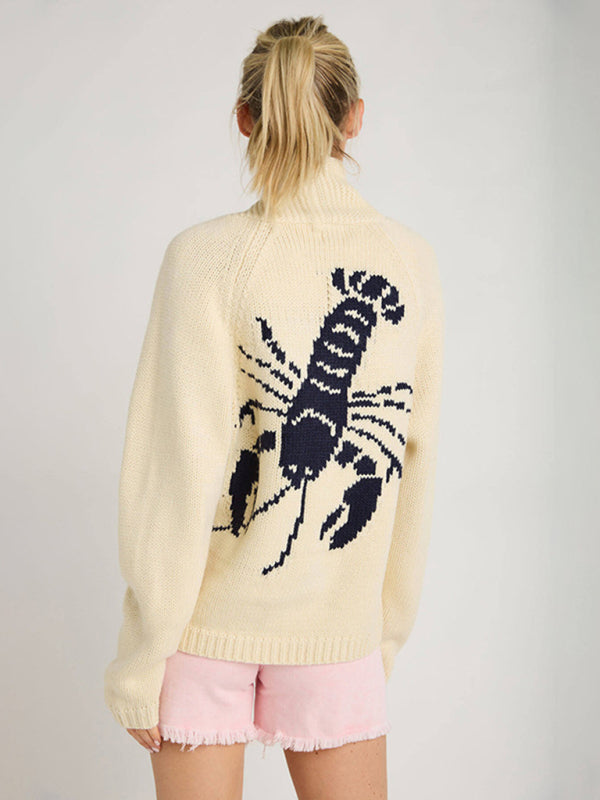 Cardigans- Lobster Back Cardigan Motif Knit Sweater for Women- - IndioGear Women Clothing