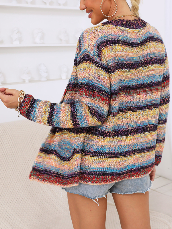 Cardigans- Multicolor Knit Cardigan for Women- - IndioGear.com