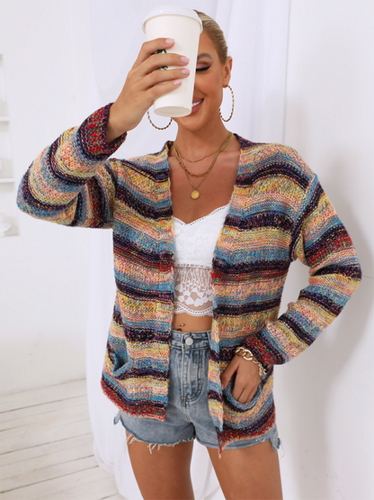 Cardigans- Multicolor Knit Cardigan for Women- - IndioGear.com