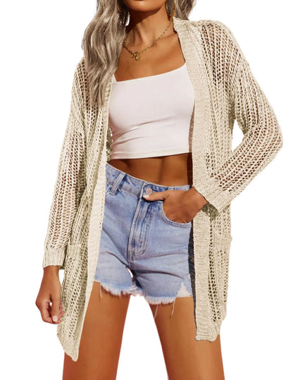 Cardigans- Open-Front Crochet Knit Cardigan for Women- - IndioGear.com